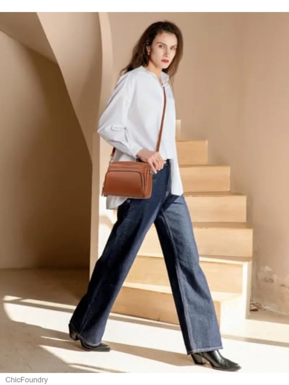 Genuine Leather Crossbody Purse with RFID Wallet and Adjustable Strap
